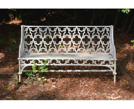 A CAST IRON GARDEN BENCH IN THE VAL D'OSNE GOTHIC PATTERN, 20TH CENTURY141cm wide, 82cm high, 48cm deepCondition Report:  Som