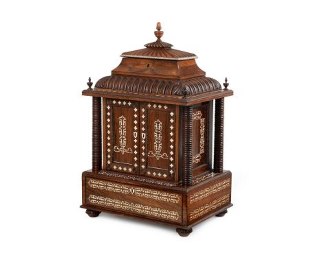 Y A GEORGE IV ROSEWOOD AND IVORY MARQUETRY TABLE CABINET CIRCA 1830The hinged cover to the caddy top lined in yellow silk and