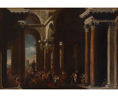 CIRCLE OF VIVIANO CADOZZI (ITALIAN, 1603-1670) FIGURES IN A COLONNADE Oil on canvas168 x 244cm (66 x 96 in.)Provenance: Prope