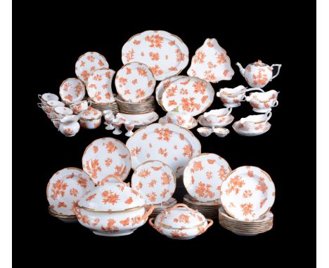A MODERN HEREND PORCELAIN 'QUEEN VICTORIA' PATTERN (RUST) PART DINNER/BREAKFAST SERVICEComprising: eight soup plates; eight d