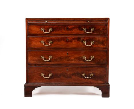 A GEORGE III MAHOGANY CHEST OF DRAWERSCIRCA 1790With caddy top and a brushing slide81cm high, 86.5cm wide, 54.5cm deepConditi