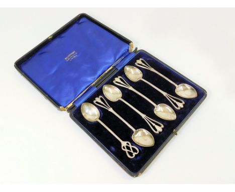 W.A.S. BENSON. A set of six (five plus 1) Arts &amp; Crafts silver spoons by W.A.S. Benson. Five spoons with stylised heart s