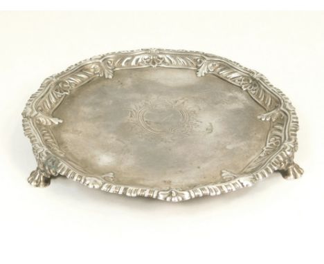 SILVER WAITER. A Victorian silver waiter by Henry Wilkinson &amp; Co. At the centre an engraved cartouche. Diameter 20cm. App
