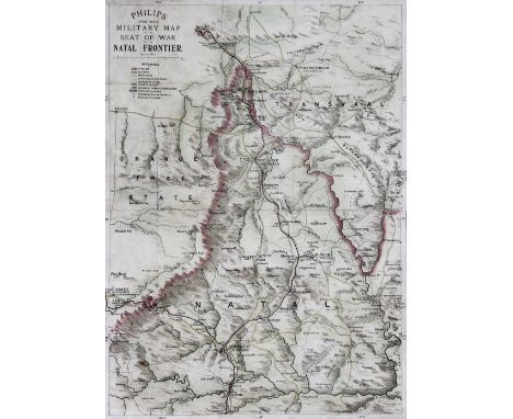 A large coloured map by Phillips, 'A Large Scale Military Map of the Seat of War on the Natal Frontier', 60 x 45cm, framed an