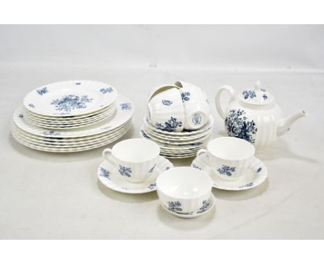 ROYAL WORCESTER; a 'Reproduction of Early Worcester' 'Blue Sprays' pattern six-setting tea and dinner service comprising trio