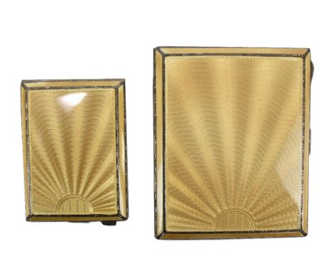 ADIE BROTHERS LTD; a George V hallmarked silver engine-turned guilloché enamelled rectangular cigarette case, 7 x 8cm, and a 