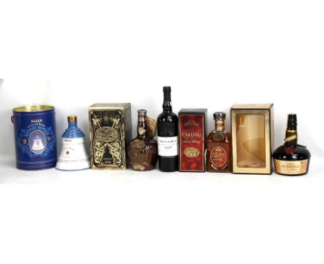 A small group of wines and spirits comprising Carghu Aged 12 Years pure malt Speyside Scotch whisky, 40% 70cl, Dunhill 'Old M