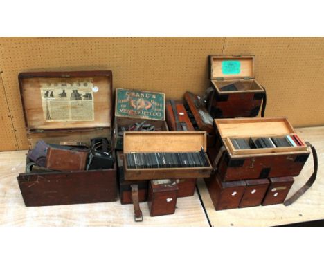 A good and large collection of magic lantern equipment and slides, the majority produced by Newton & Co of London, including 