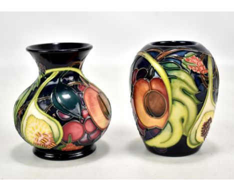 MOORCROFT; two tubeline decorated 'Queen's Choice' pattern vases, both with impressed marks to bases, the flared rim example 