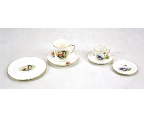 GRIMWADES; two Beatrix Potter trios, the larger set depicting Squirrel Nutkin and the smaller Peter Rabbit, all with gilt rim