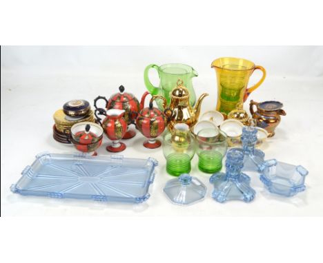 A small mixed lot of ceramics to include a Noritake tea set, a Continental gilt example and a copper lustre glazed jug, also 