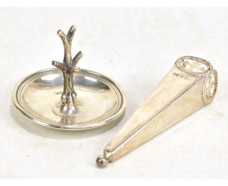 HILLIARD &amp; THOMASON; a George V hallmarked silver posy holder of tapering square form with pierced upper section and engr