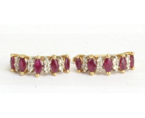 A pair of 14ct yellow gold ruby and diamond hoop earrings, approx 4.2g.