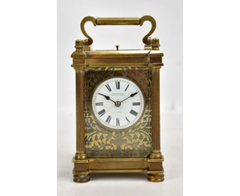 RICHARD &amp; CO; a mid-to-late 19th century brass-cased repeating carriage clock, the enamel dial set with Roman numerals an