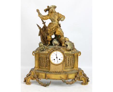 A large decorative gilt metal mantel clock, the white enamel dial set with Roman numerals and inscribed 'Hry Marc, A. Paris',