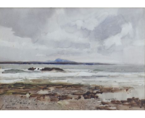 GEORGE COCKRAM (1861-1950); watercolour sketch, view of Holyhead Mountain from Rhosneigr, signed, 24 x 35cm, framed and glaze