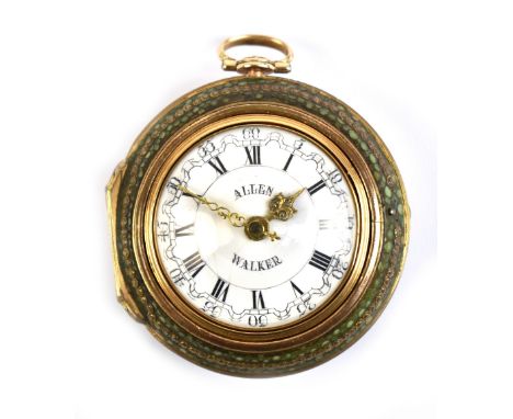 ALLEN WALKER; a fine 18th century 18ct yellow gold triple case verge pocket watch, the outer shagreen case with gilt metal st