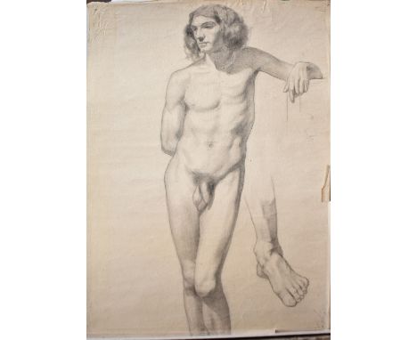 ADRIAN SCOTT STOKES (1854-1935); charcoal study, portrait of a nude young man, 57 x 42cm, unframed. Provenance: purchased Bon