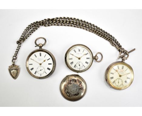 A silver open faced key wind pocket watch with two-piece white enamel dial inscribed 'The Renowned English Lever 18009, JAS R