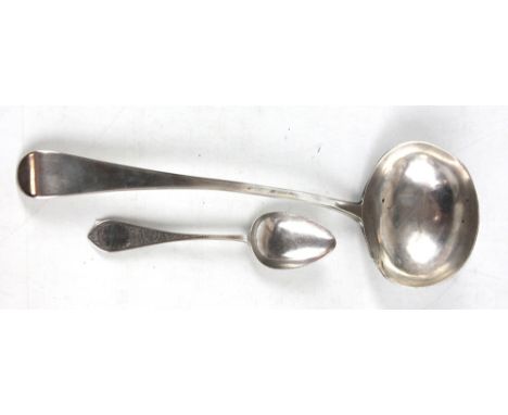 SOLOMON HOUGHAM (PROBABLY); a George III hallmarked silver Old English pattern ladle, London 1800, length 31.5cm (af) and a l