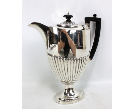 JAMES DEAKIN &amp; SONS; a George V hallmarked silver coffee pot with gadrooned detail on loaded oval foot, Sheffield 1925, h