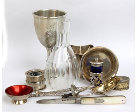 A group of small silver items including an Edwardian hallmarked silver rounded square sectioned vase, Dublin 1905, a goblet, 