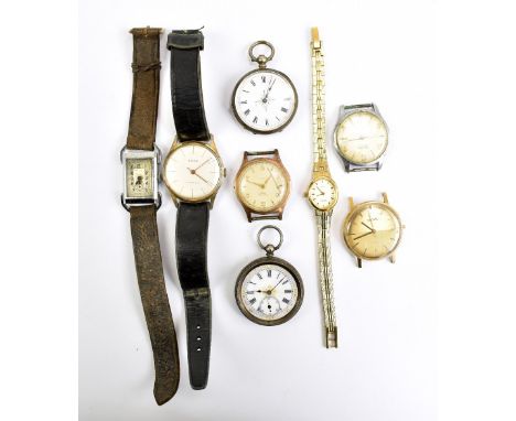 A gentleman's vintage Art Deco stainless steel wristwatch, four further gentlemen's wristwatches, a lady's wristwatch and two