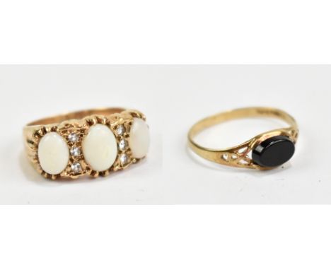A 9ct yellow gold opal set ring, size L, approx 5g and a further smaller 9ct yellow gold ring, size K1/2 (2).