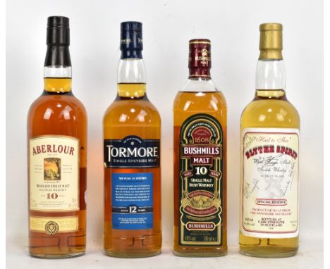 Four bottles of single malt Scotch and Irish whisky comprising Aberlour Aged 10 Years, Tormore Aged 12 Years, Blythe Spirit S