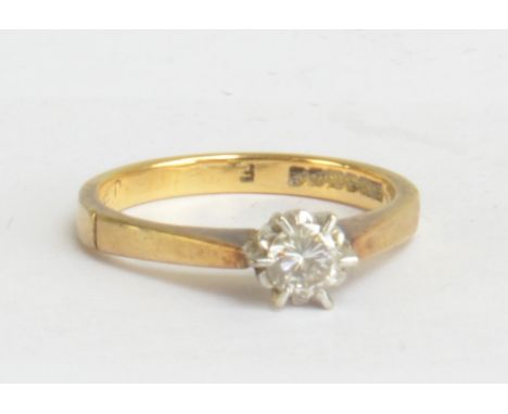 An 18ct yellow gold diamond solitaire ring, the diamond weighing approx 0.10ct, size I1/2, approx 2.7g.