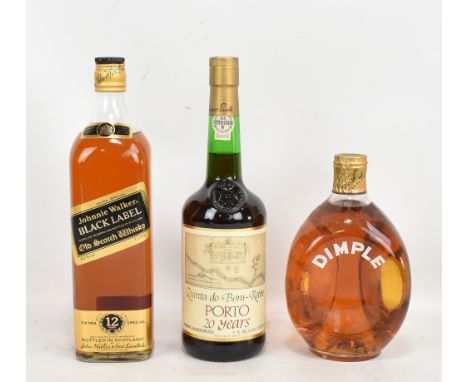 JOHNNIE WALKER; a single bottle of Black Label '12 Years Old' blended Scotch whisky, 43%, 1 litre, a further bottle of Dimple