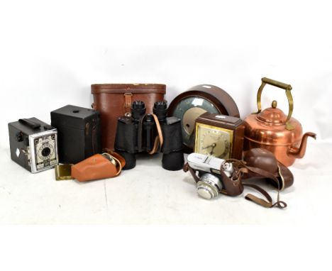 A small group of scientific instruments including cased pair of Zenith 7x50 field binoculars, a Voigtlander camera with Color