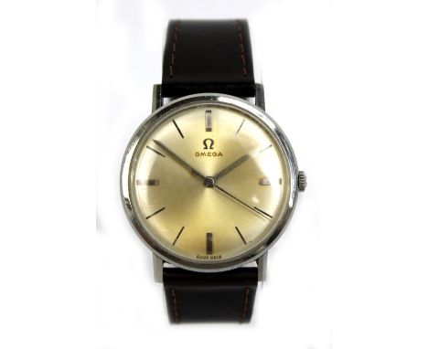 OMEGA; a gentleman's vintage stainless steel wristwatch, the circular dial set with baton markers, diameter 3.4cm.Additional 
