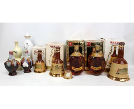 Two bottles of Dimple blended Scotch whisky, 70 proof, 26 2/3floz, four bottles of Bell's and further various spirits.