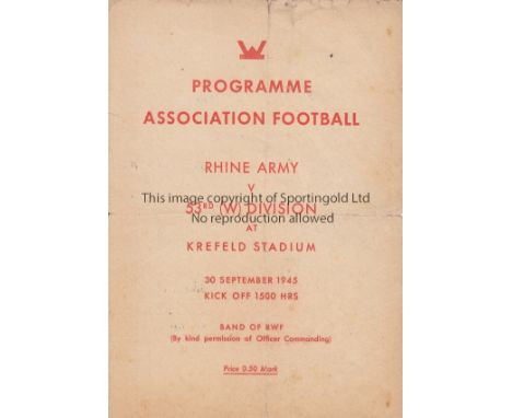 WARTIME 45   Programme, Rhine Army v 53rd (W) Division at Krefeld Stadium, 30/9/45, players all from UK clubs including Arsen