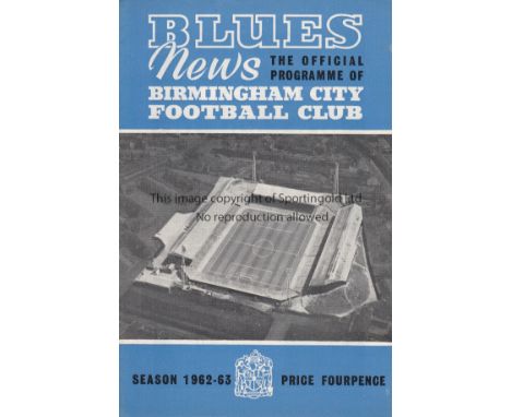 LEAGUE CUP FINAL 63   Birmingham City home programme v Aston Villa, 23/5/63, League Cup Final first leg.   Good