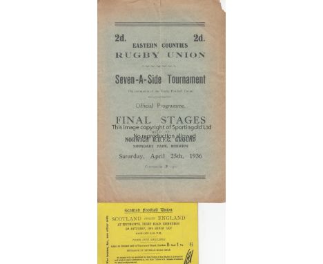 RUGBY UNION    Ticket for Scotland v England full International at Inverleith, Ferry Road, Edinburgh, 19/3/1904, with tiny pa