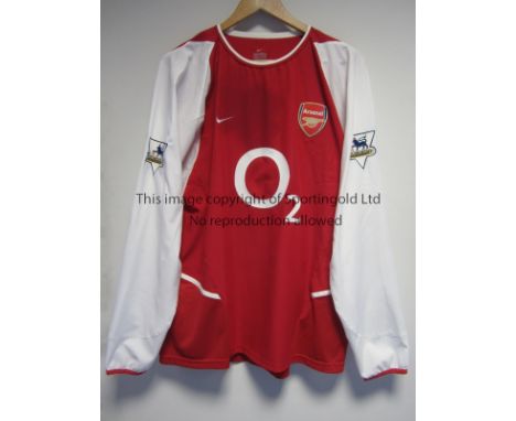 PATRICK VIEIRA / ARSENAL / MATCH WORN SHIRT      A red with white trimmings, long sleeve shirt from 2003/4 unbeaten season wi