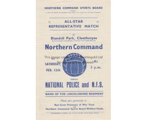 AT GRIMSBY 1946   Four page programme, Northern Command v National Police and N.F.S at Blundell Park, Grimsby, 12/2/46, playe