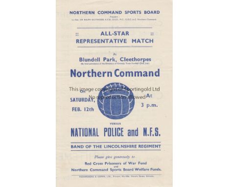 AT GRIMSBY 1946   Four page programme, Northern Command v National Police and N.F.S at Blundell Park, Grimsby, 12/2/46, playe