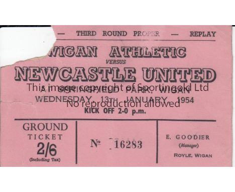 WIGAN - NEWCASTLE 54  Scarce Wigan Athletic v Newcastle, match ticket, 13/1/54, Cup, ground ticket, piece torn off top left c
