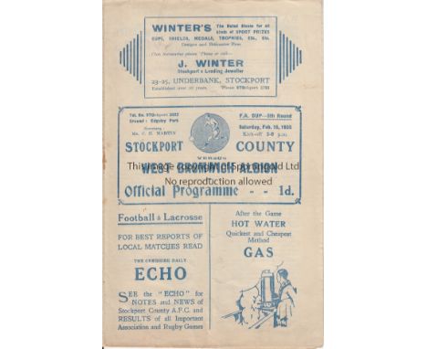 STOCKPORT - WEST BROM 1935   Stockport County home programme v West Brom, 16/2/1935, Cup, Albion won 5-0, with five first-hal