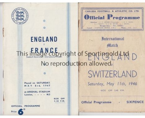 ENGLAND AT ARSENAL &amp; CHELSEA 1940'S      Three programmes: England v Switzerland at Chelsea 11/5/1946, rusty staples, Eng