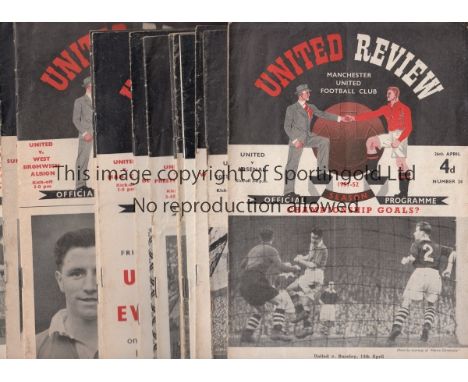 MANCHESTER UTD 1950s  Collection of 15 Manchester United home programmes, 51/2 v Arsenal and Tottenham (worn along fold), 53/
