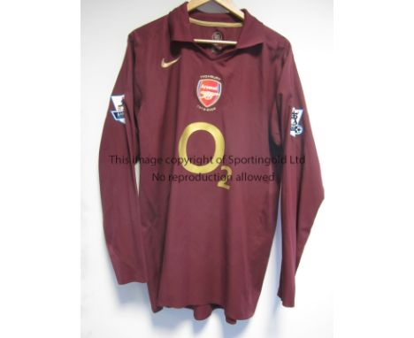 CESC FABREGAS / ARSENAL / PLAYER ISSUE SHIRT      A burgundy, long sleeve shirt from 2005/6 season with Barclays Premiership 