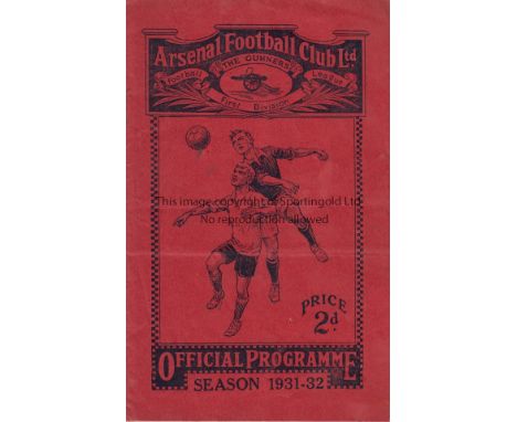 ARSENAL - WEST BROM  1931-32   Arsenal home programme v West Brom, 29/8/1931, first game back in the top flight for Cup holde