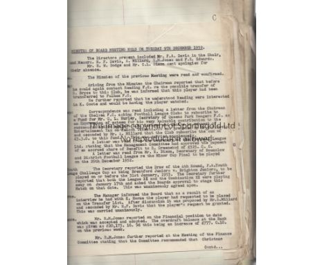 BRENTFORD MINUTE BOOK     Excellent item, Brentford official minute book for Board Meetings between December 2nd 1952 and 22n