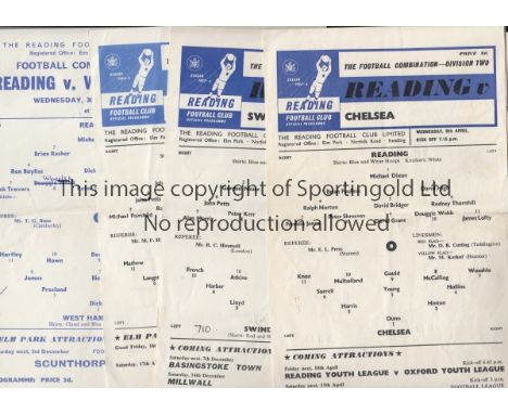 READING    Fourteen single sheet programmes including 10 x Reserves, 63/4 v Chelsea, Bournemouth, Swindon, 64/5 v Southend, 6