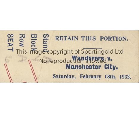 BOLTON - MAN CITY 1933   Match ticket, Bolton v Manchester City 18/2/1933, Stand A seat.  Good