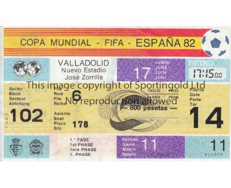 WORLD CUP 82   Match ticket, World Cup 82, game 11, Czechoslovakia v Kuwait, 17/6/82 in Valladolid. Slight folds.  Generally 